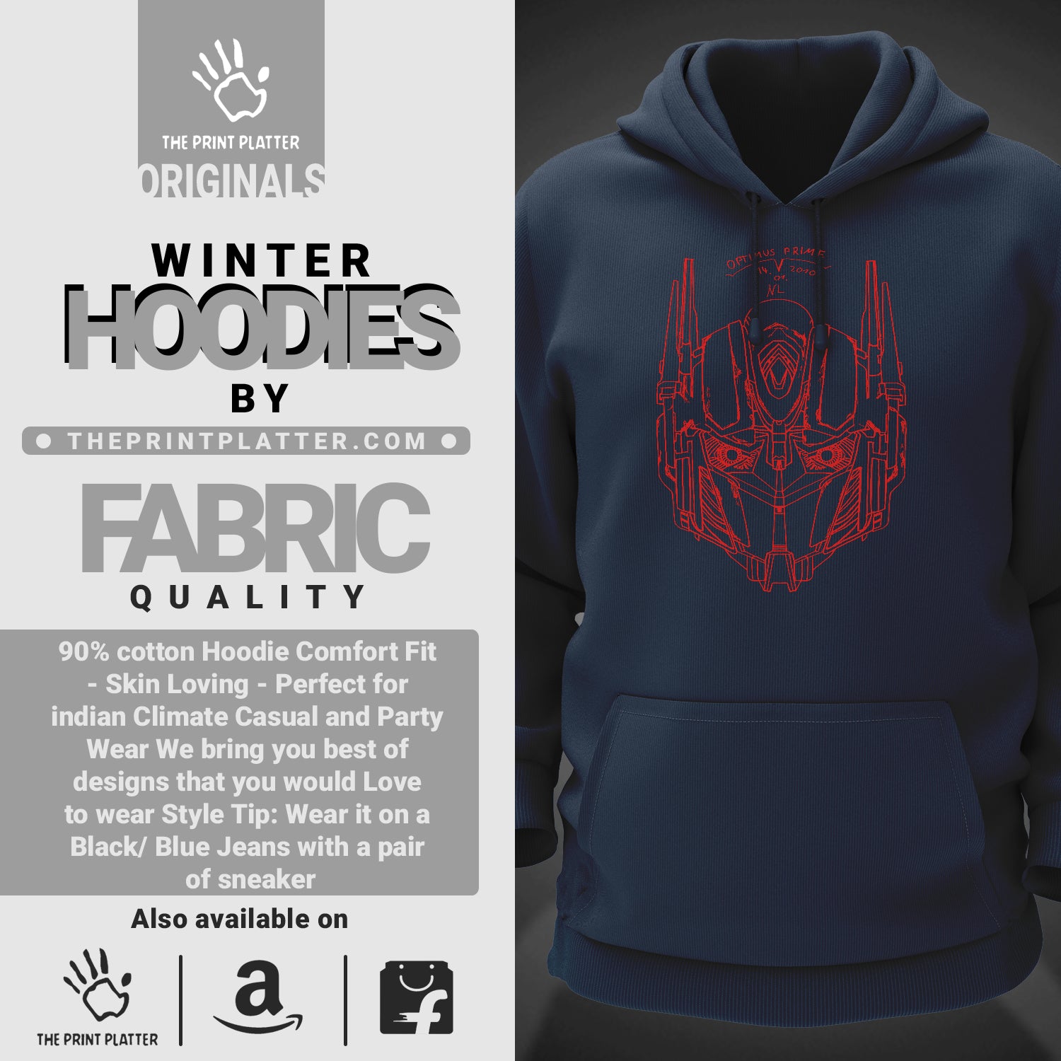 Transformers Cotton Bio Wash 330gsm Sweatshirt with Hood for Winter | H-R128