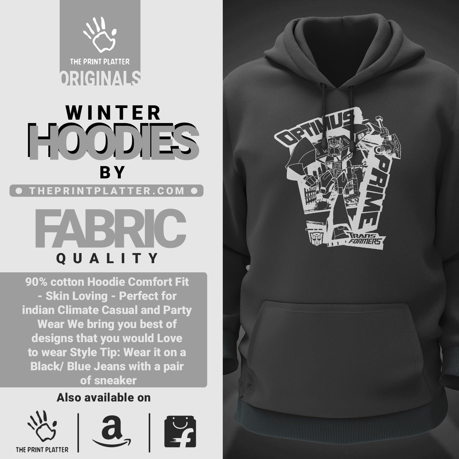 Transformers Cotton Bio Wash 330gsm Sweatshirt with Hood for Winter | H-R129