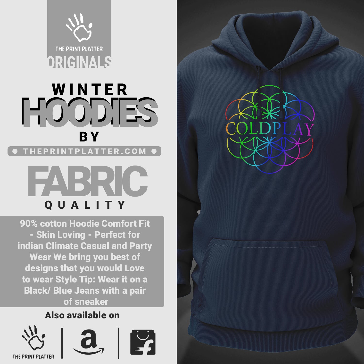 Coldplay Cotton Bio Wash 330gsm Sweatshirt with Hood for Winter | H-R139