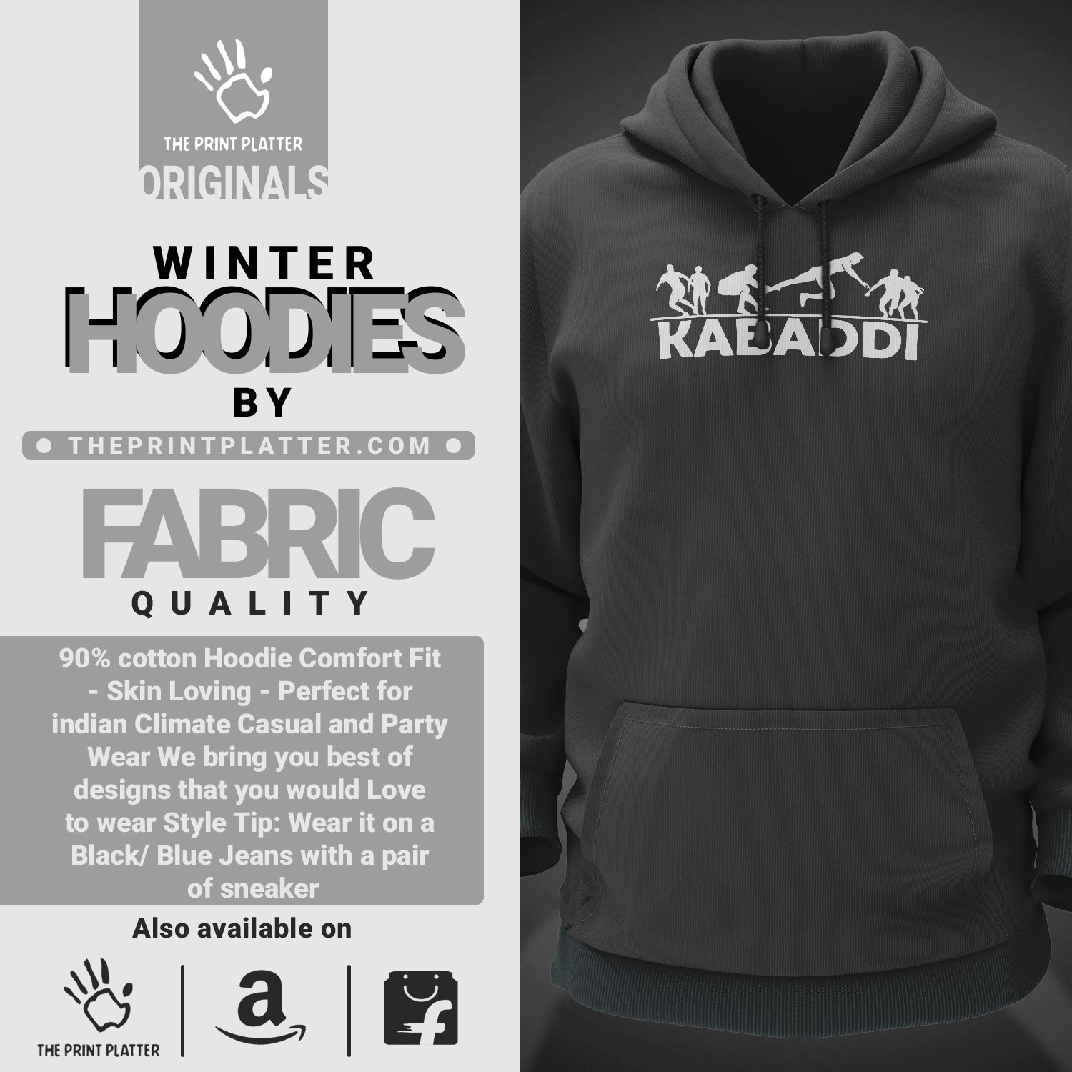 Kabaddi Cotton Bio Wash 330gsm Sweatshirt with Hood for Winter | H-R145