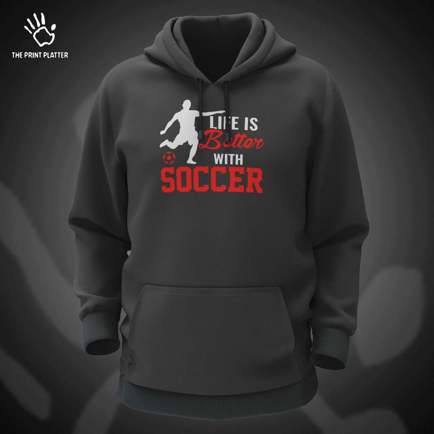 Life Is Better With Soccer Cotton Bio Wash 330gsm Sweatshirt with Hood for Winter | H-R158