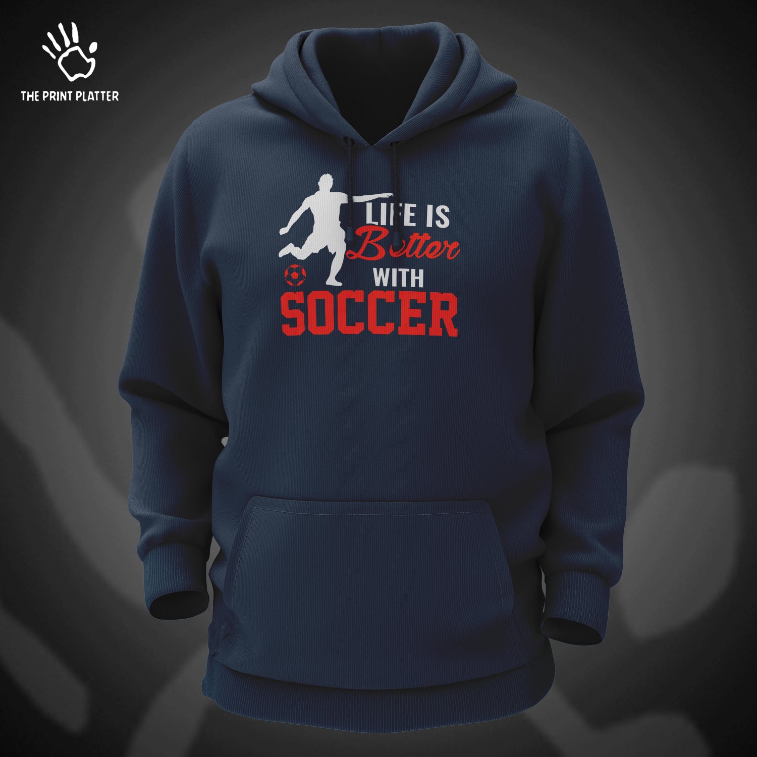 Life Is Better With Soccer Cotton Bio Wash 330gsm Sweatshirt with Hood for Winter | H-R158