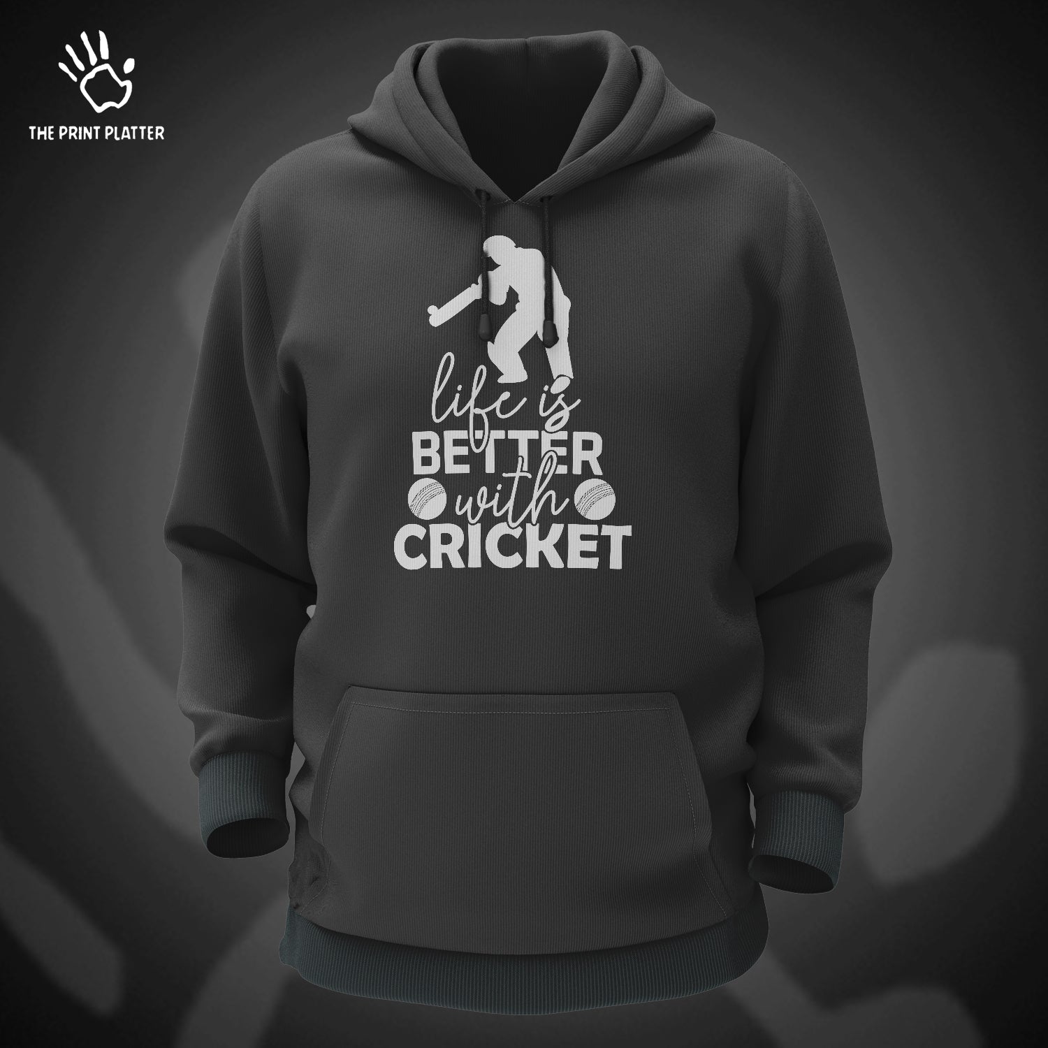 Life is better with Cricket Cotton Bio Wash 330gsm Sweatshirt with Hood for Winter | H-R159