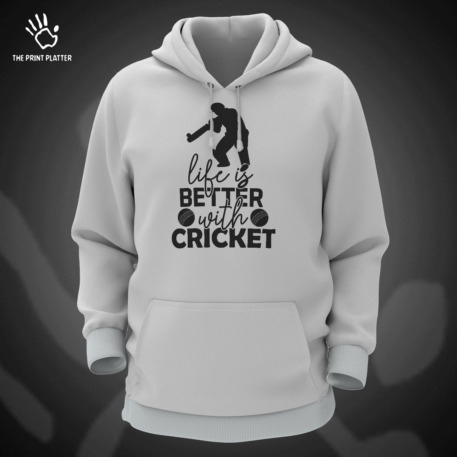 Life is better with Cricket Cotton Bio Wash 330gsm Sweatshirt with Hood for Winter | H-R159