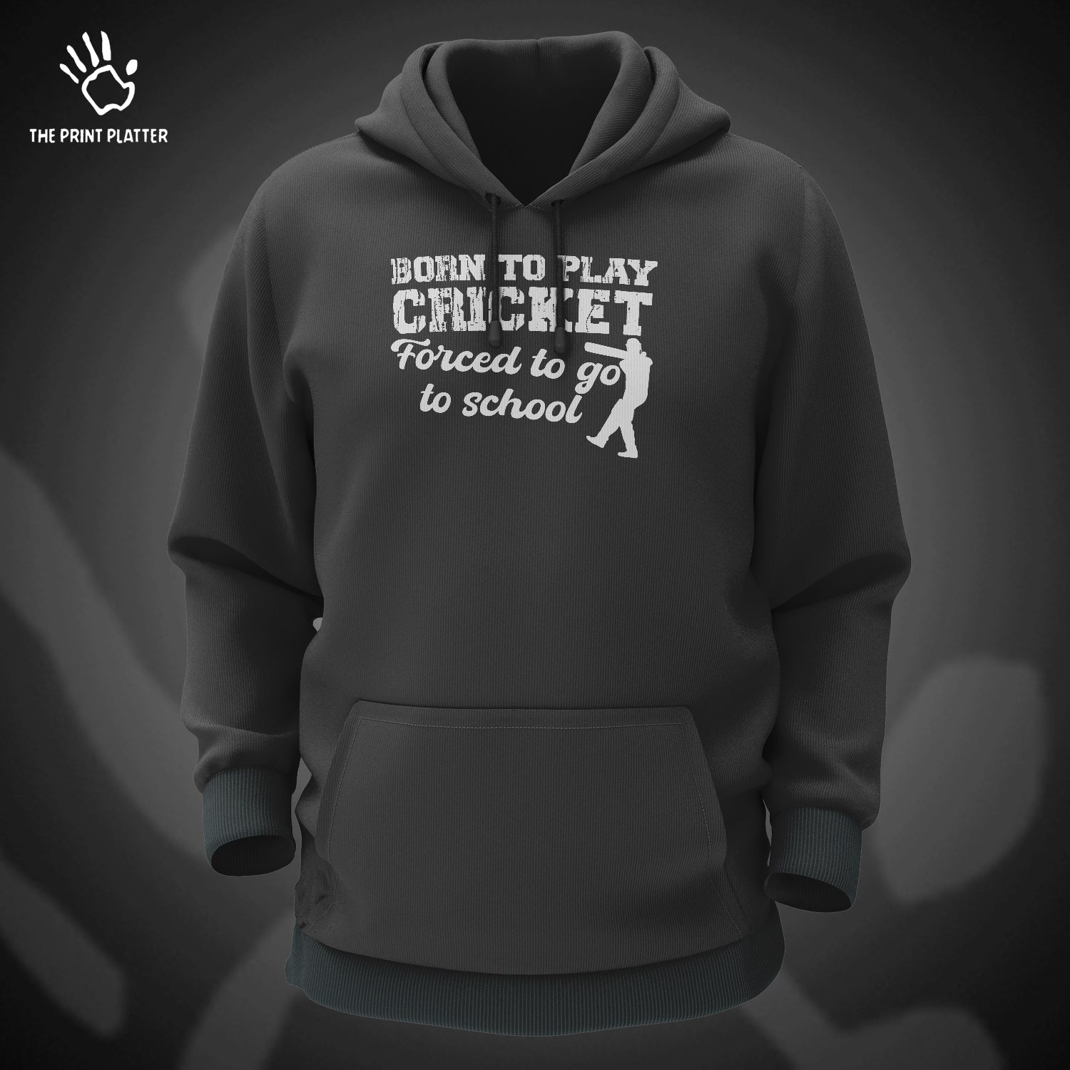 Born To Play Cricket, Forced To Go To School Cotton Bio Wash 330gsm Sweatshirt with Hood for Winter | H-R163