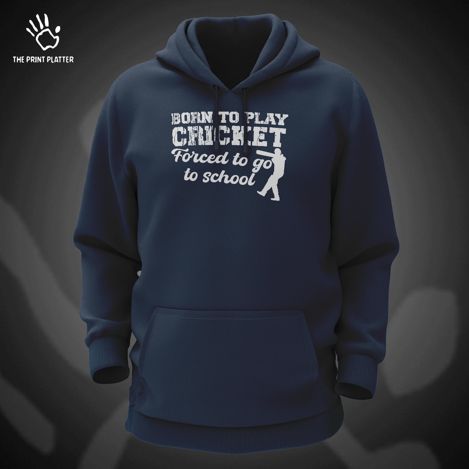 Born To Play Cricket, Forced To Go To School Cotton Bio Wash 330gsm Sweatshirt with Hood for Winter | H-R163