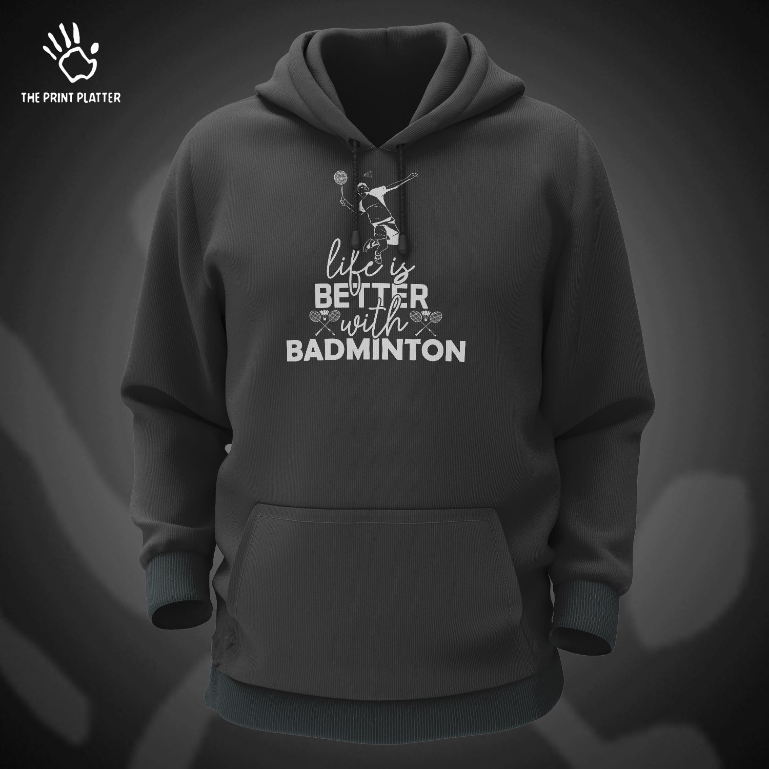 Life is Better With Badminton Cotton Bio Wash 330gsm Sweatshirt with Hood for Winter | H-R169