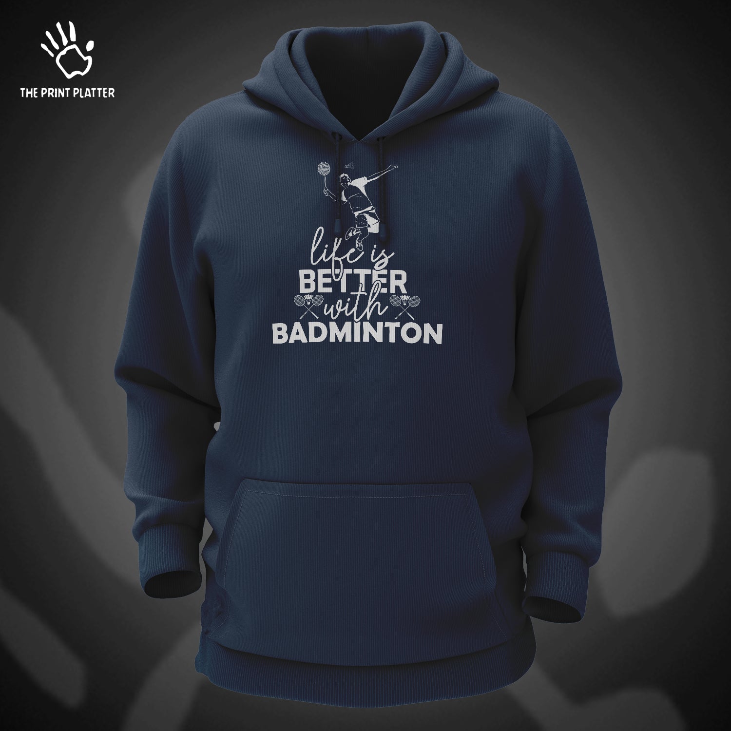 Life is Better With Badminton Cotton Bio Wash 330gsm Sweatshirt with Hood for Winter | H-R169