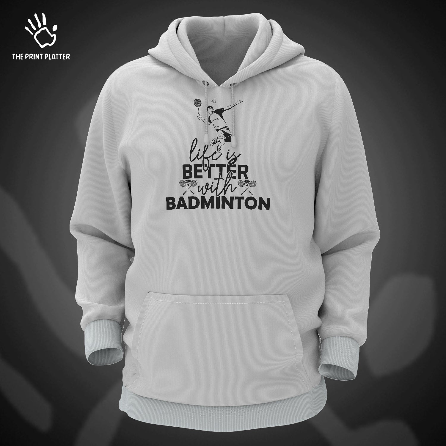 Life is Better With Badminton Cotton Bio Wash 330gsm Sweatshirt with Hood for Winter | H-R169