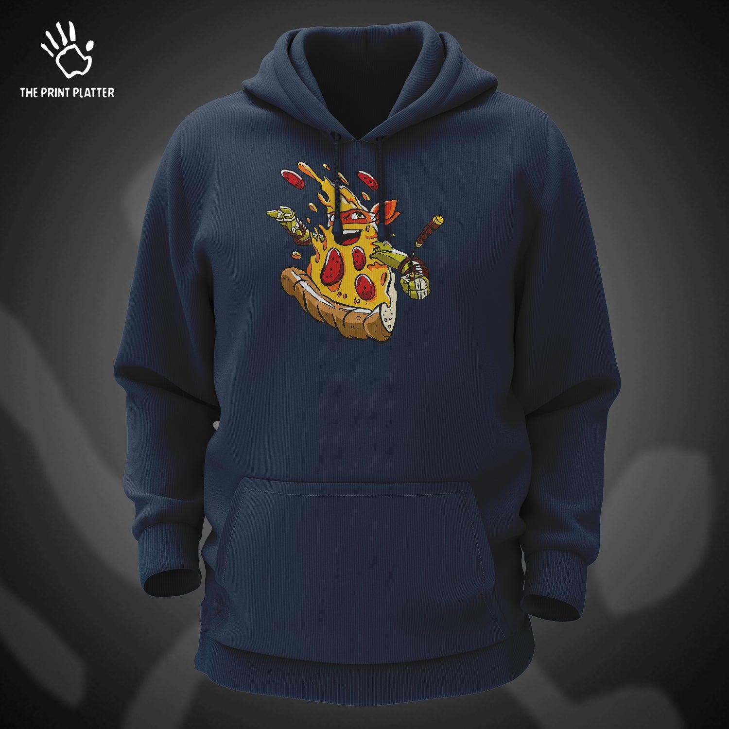 Pizza Ninja Cotton Bio Wash 330gsm Sweatshirt with Hood for Winter | H-R174