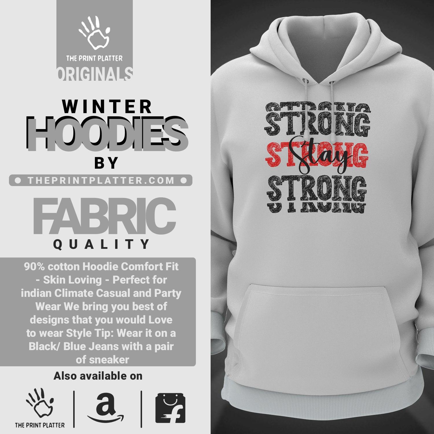 Stay Strong Cotton Bio Wash 330gsm Sweatshirt with Hood for Winter | H-R178