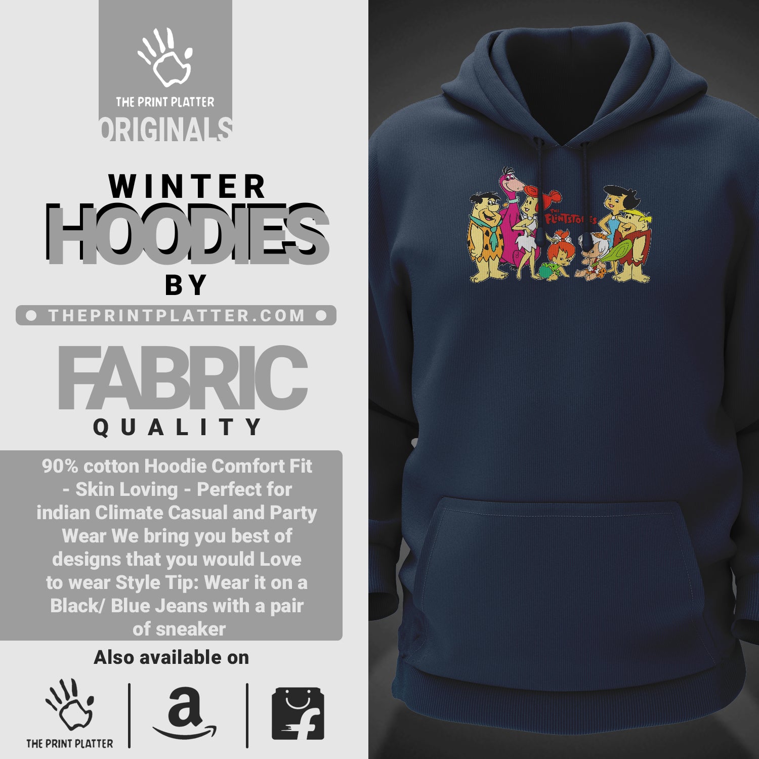 Flintstone Cotton Bio Wash 330gsm Sweatshirt with Hood for Winter | H-R192