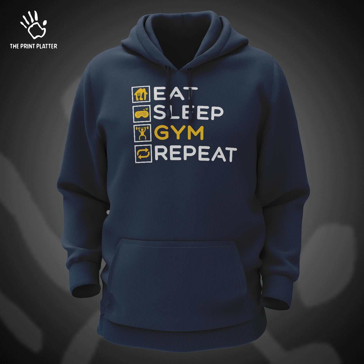 Eat Sleep Gym Repeat Cotton Bio Wash 330gsm Sweatshirt with Hood for Winter | H-R21