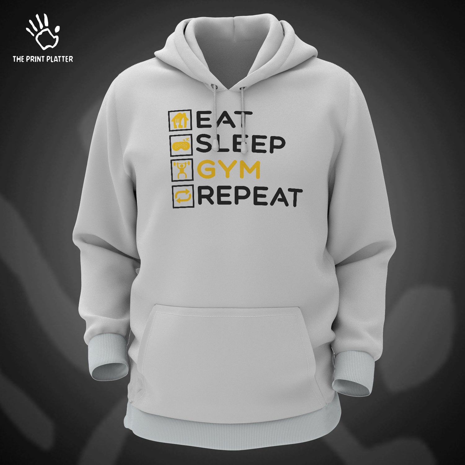 Eat Sleep Gym Repeat Cotton Bio Wash 330gsm Sweatshirt with Hood for Winter | H-R21