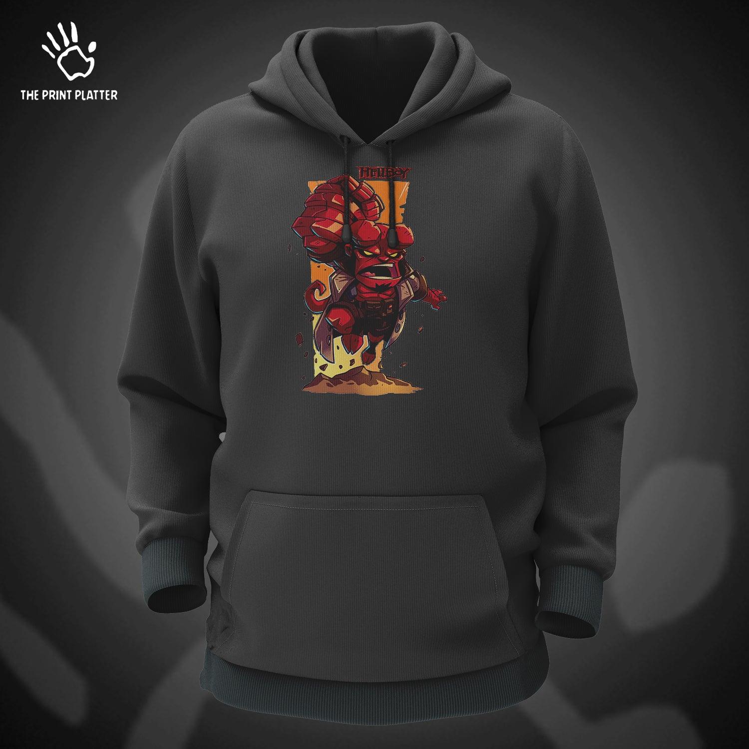 HellBoy Cotton Bio Wash 330gsm Sweatshirt with Hood for Winter | H-R214