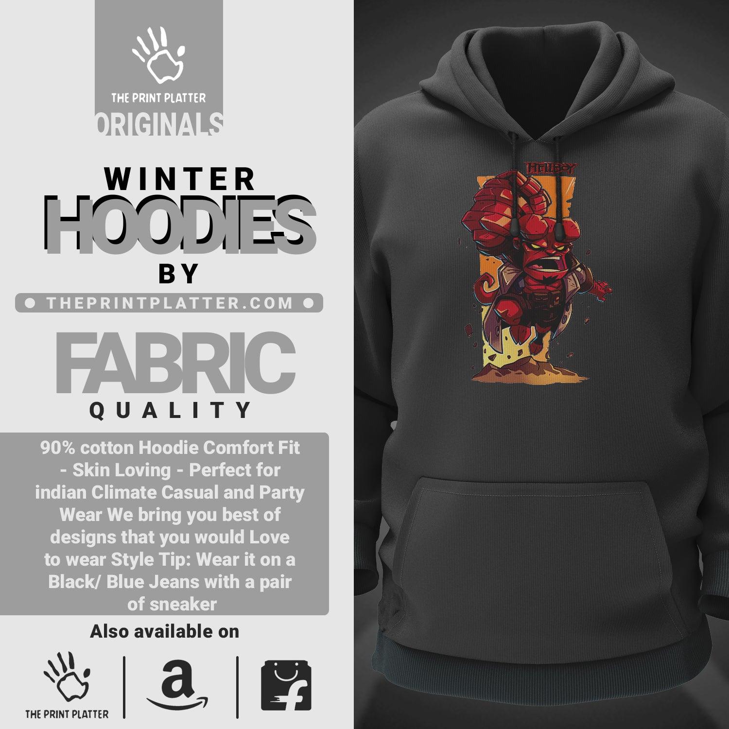 HellBoy Cotton Bio Wash 330gsm Sweatshirt with Hood for Winter | H-R214