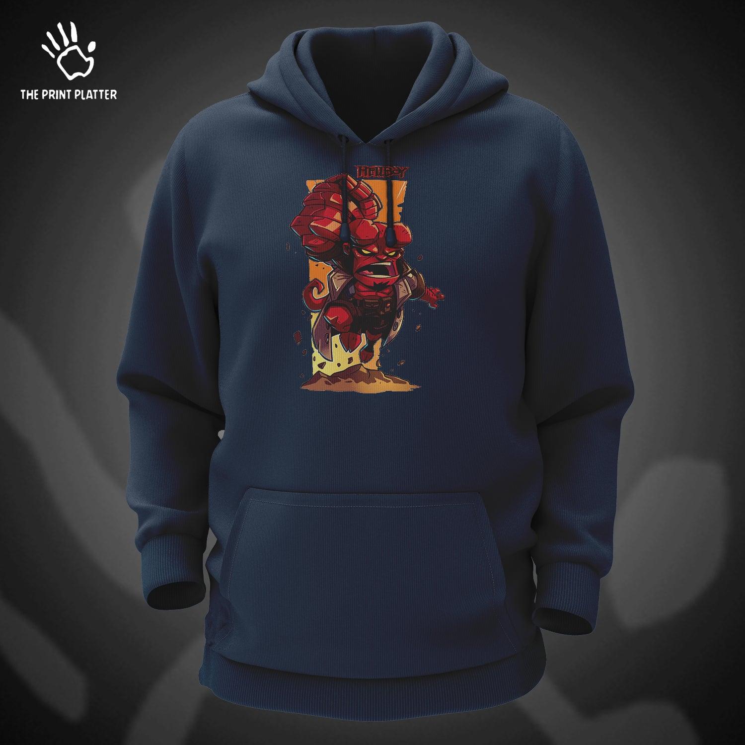 HellBoy Cotton Bio Wash 330gsm Sweatshirt with Hood for Winter | H-R214