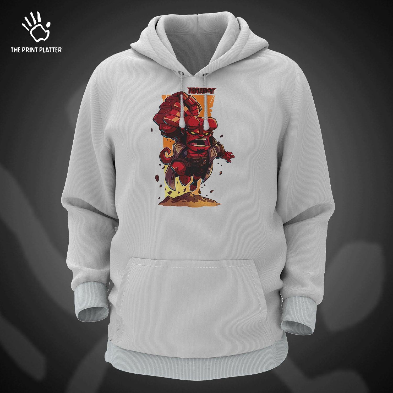 HellBoy Cotton Bio Wash 330gsm Sweatshirt with Hood for Winter | H-R214