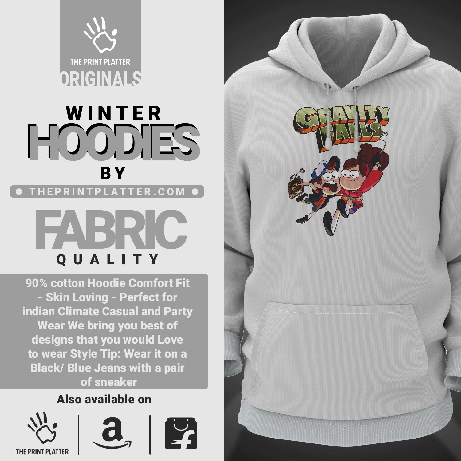 Gravity Falls Cotton Bio Wash 330gsm Sweatshirt with Hood for Winter | H-R216