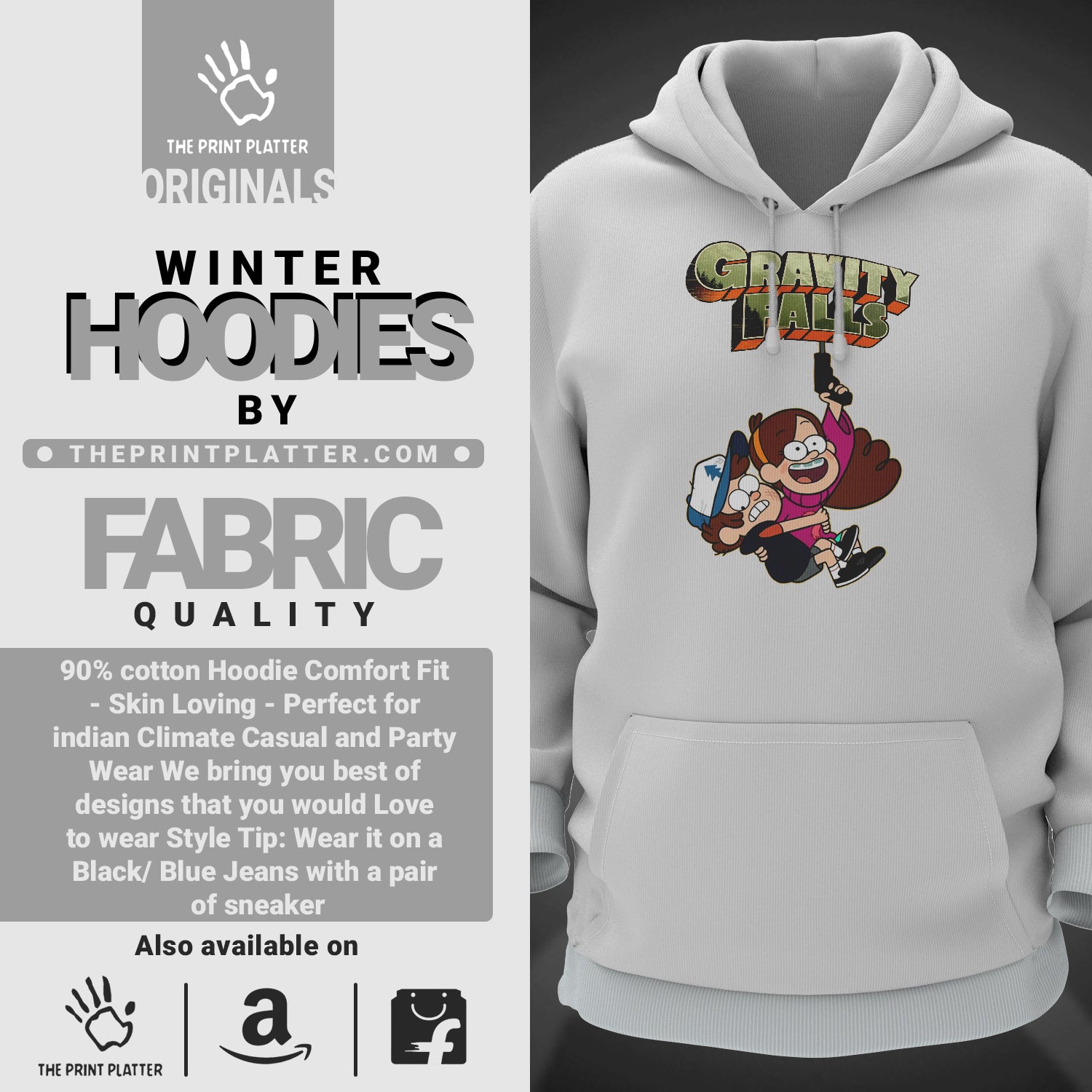 Gravity Falls Cotton Bio Wash 330gsm Sweatshirt with Hood for Winter | H-R217