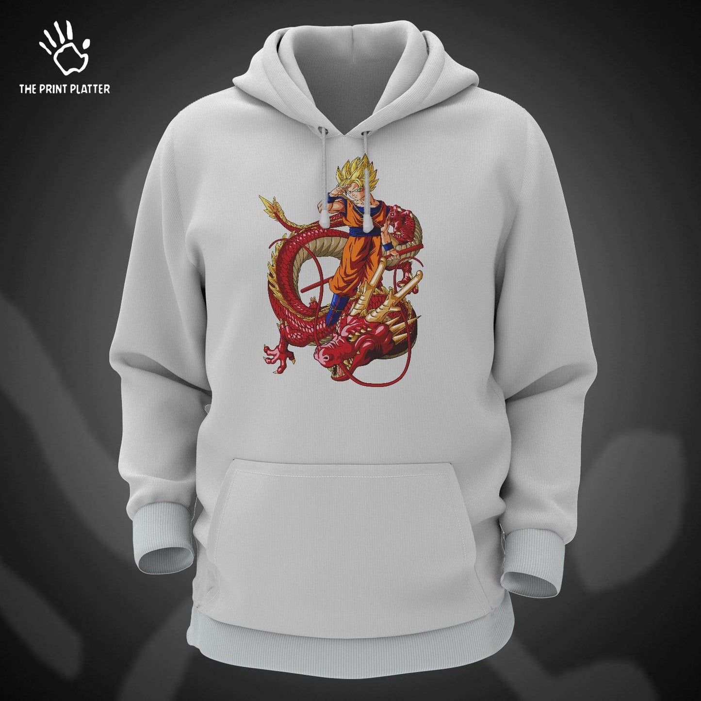 Goku With Red Shenron Cotton Bio Wash 330gsm Sweatshirt with Hood for Winter | H-R238