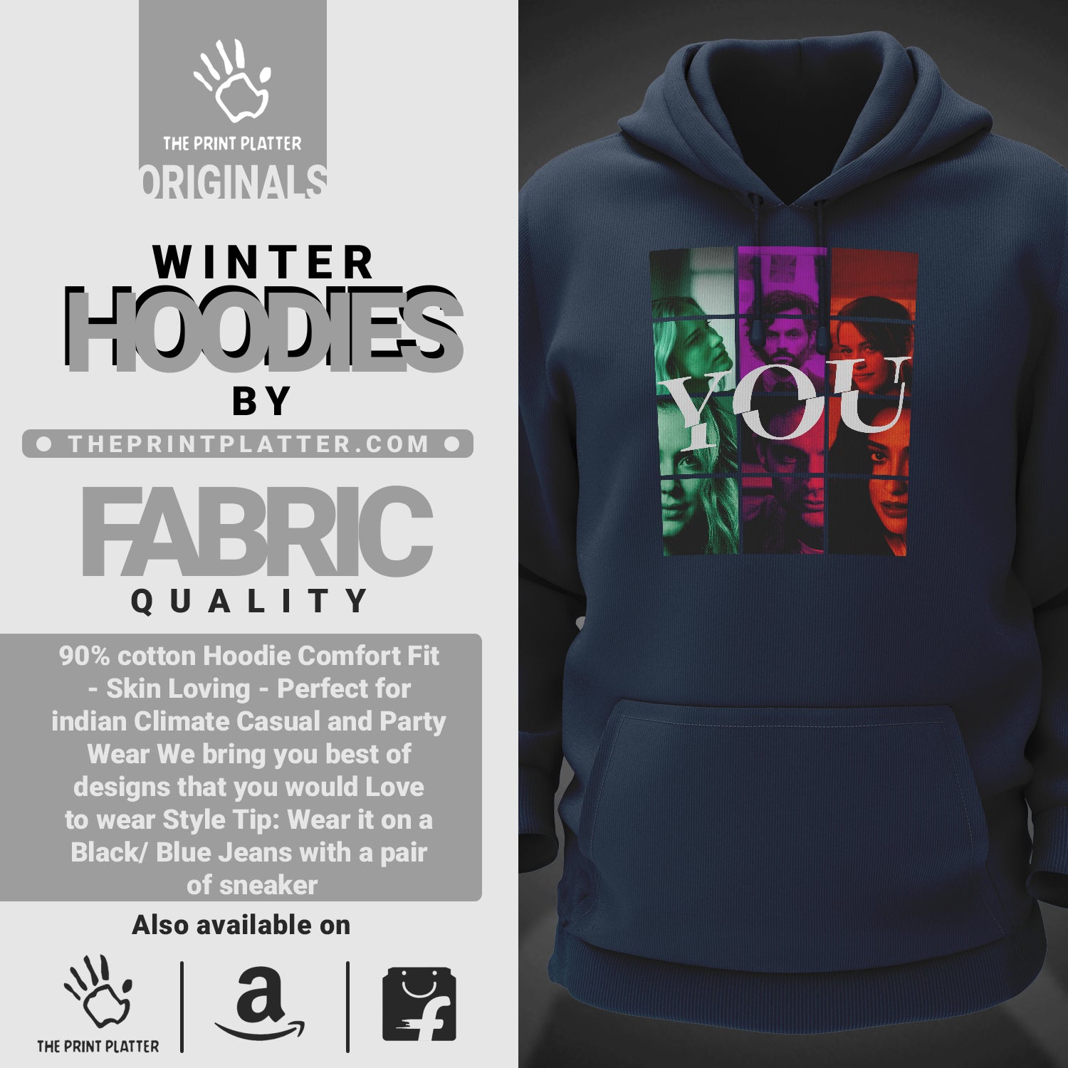 YOU Cotton Bio Wash 330gsm Sweatshirt with Hood for Winter | H-R275