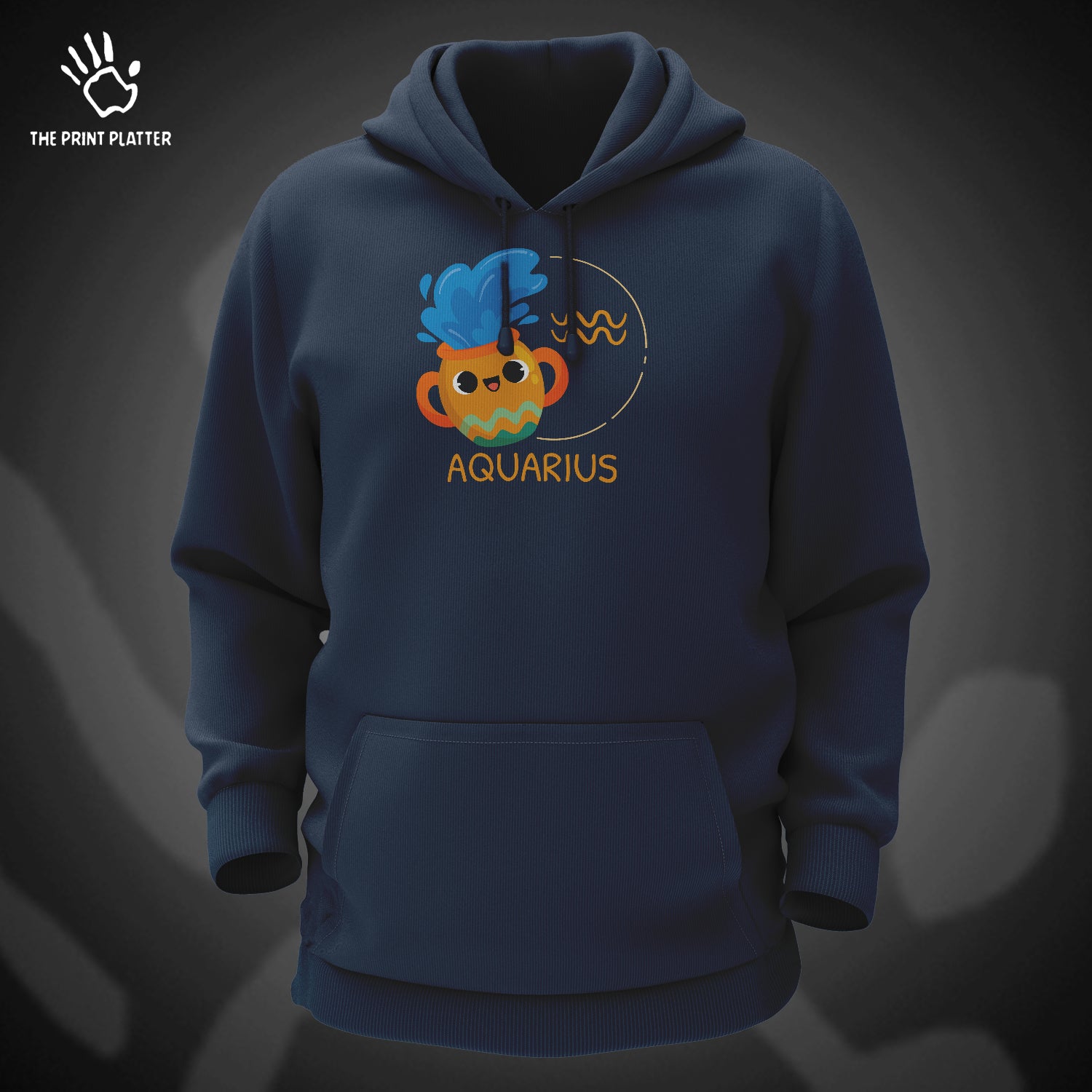 Aquarius - Zodiac Cotton Bio Wash 330gsm Sweatshirt with Hood for Winter | H-R314