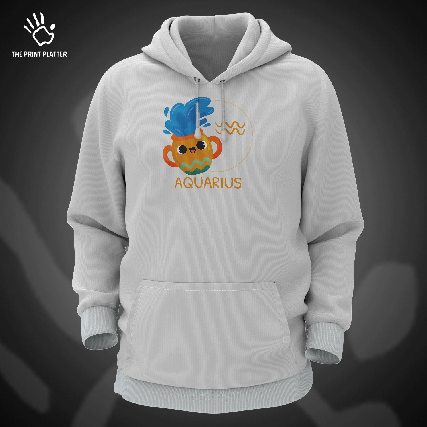 Aquarius - Zodiac Cotton Bio Wash 330gsm Sweatshirt with Hood for Winter | H-R314