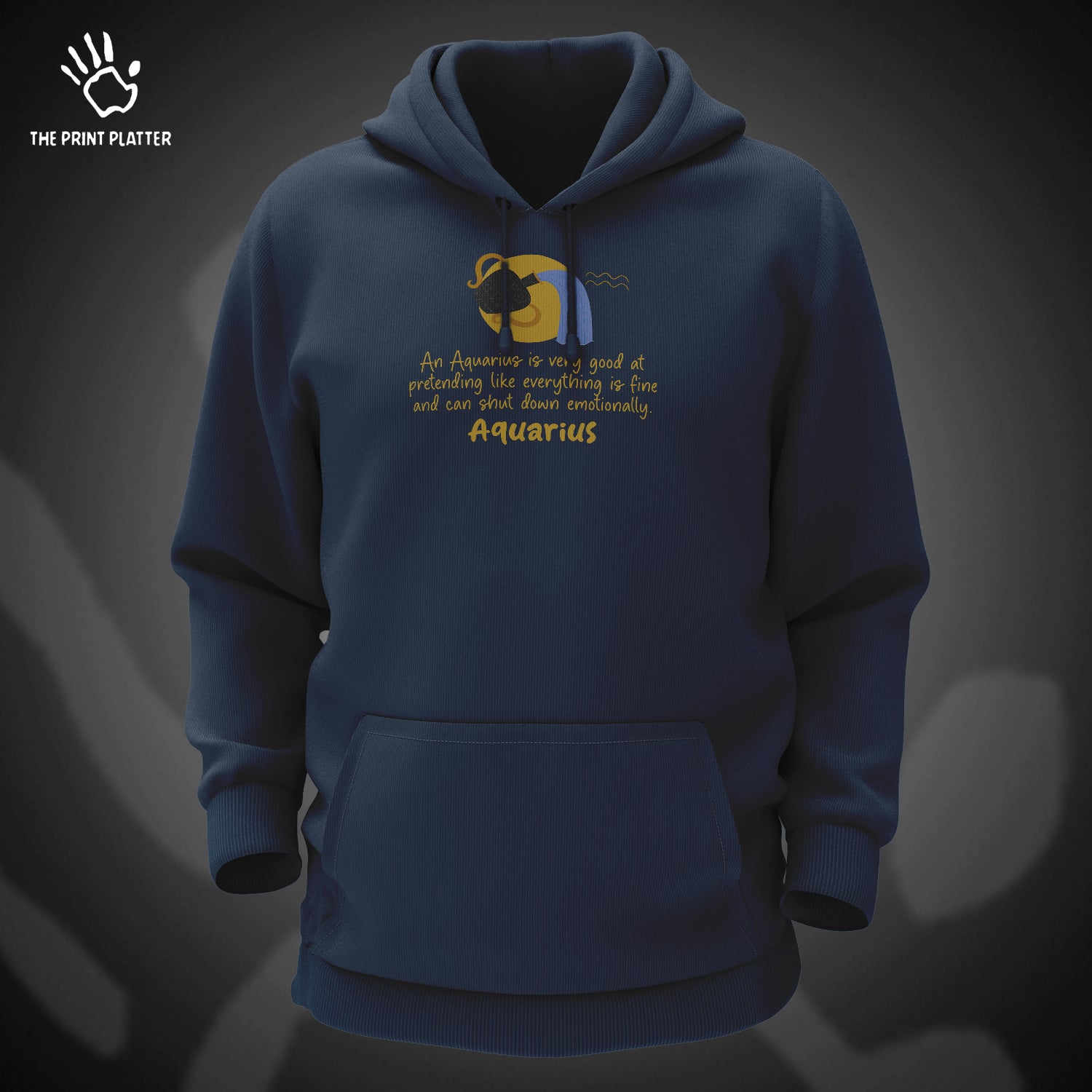 Aquarius - Zodiac Cotton Bio Wash 330gsm Sweatshirt with Hood for Winter | H-R326