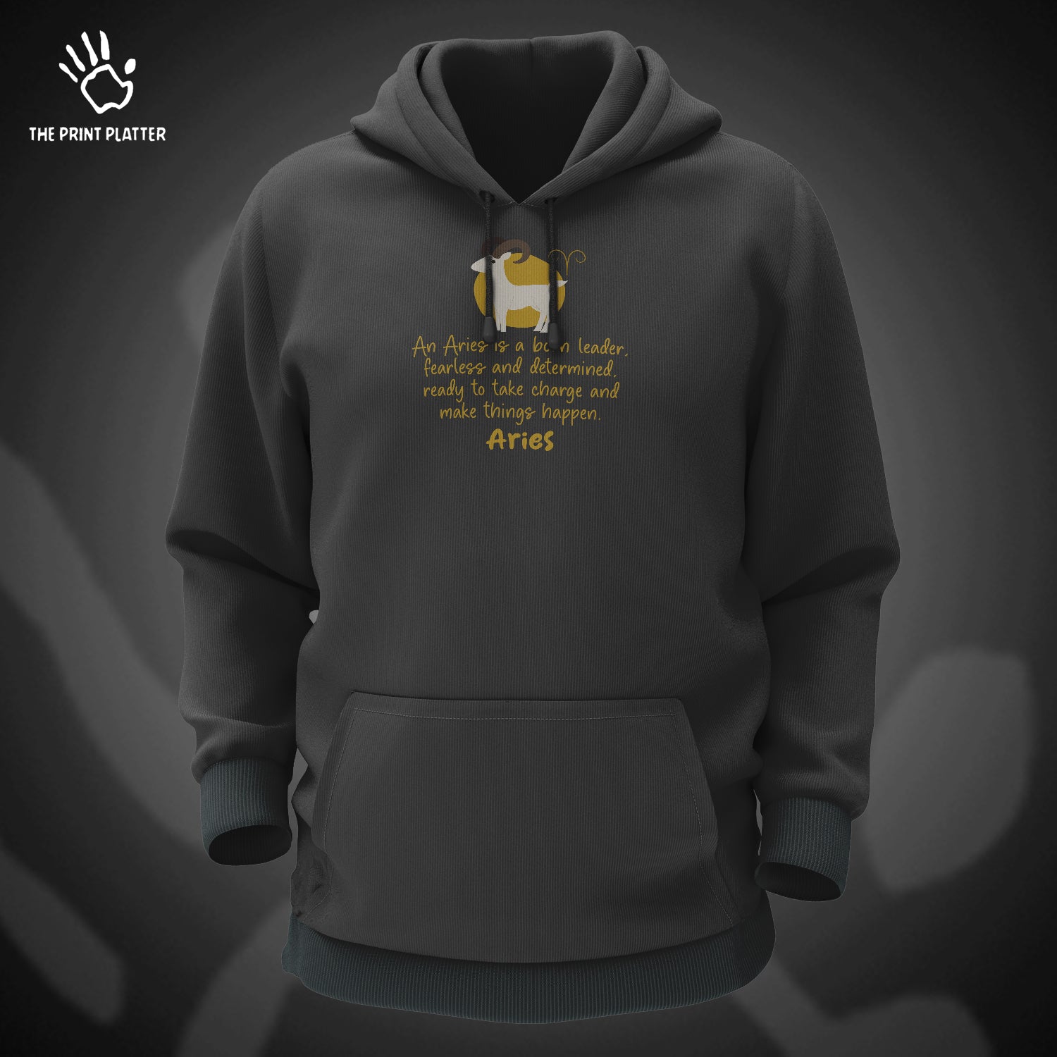 Aries - Zodiac Cotton Bio Wash 330gsm Sweatshirt with Hood for Winter | H-R327