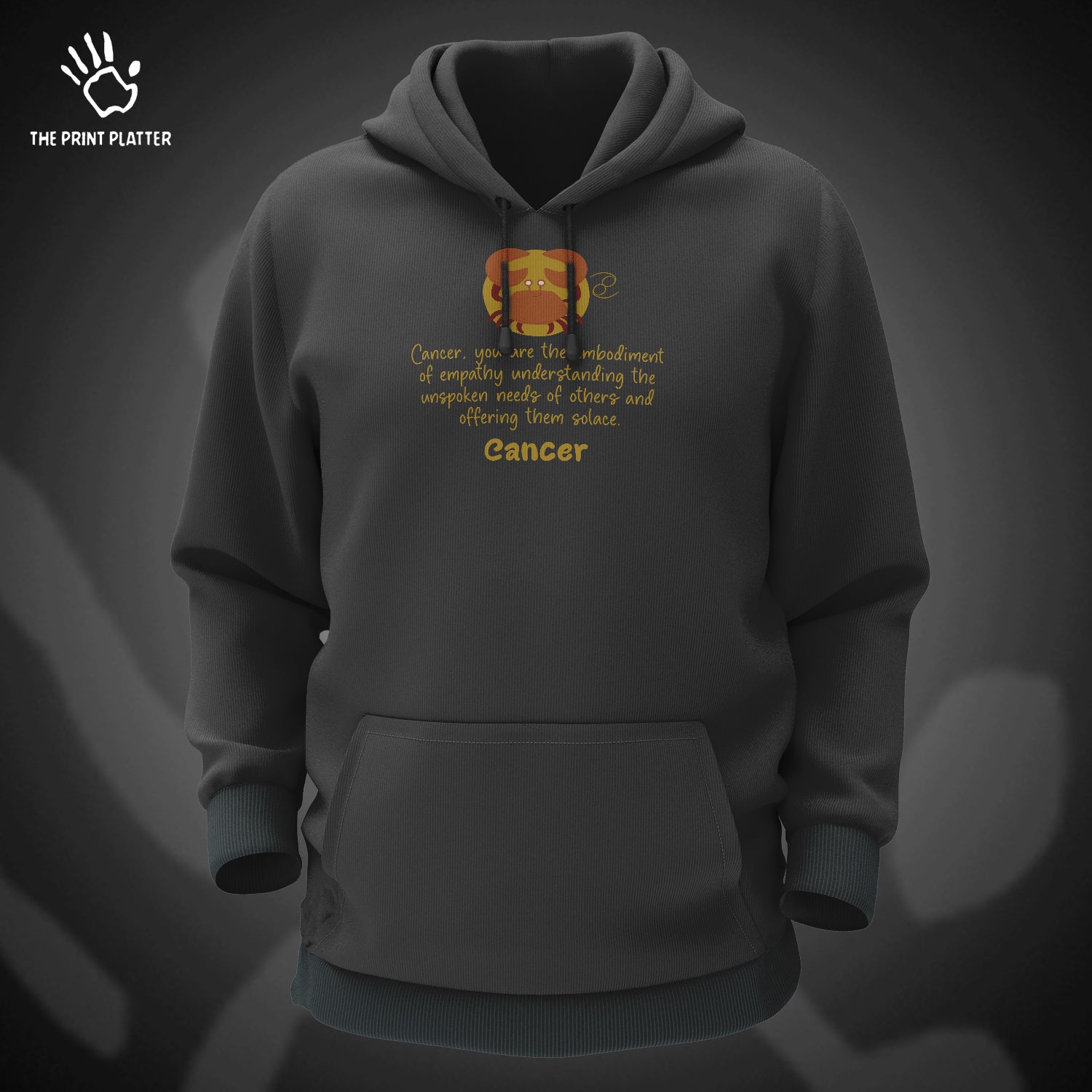 Cancer - Zodiac Cotton Bio Wash 330gsm Sweatshirt with Hood for Winter | H-R328