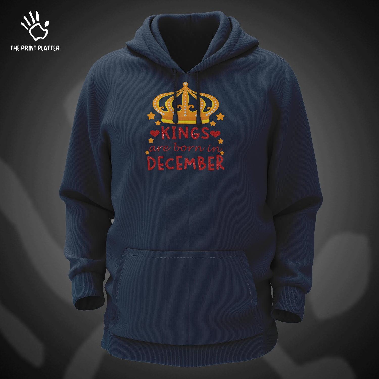 Kings Are Born In December Cotton Bio Wash 330gsm Sweatshirt with Hood for Winter | H-R349