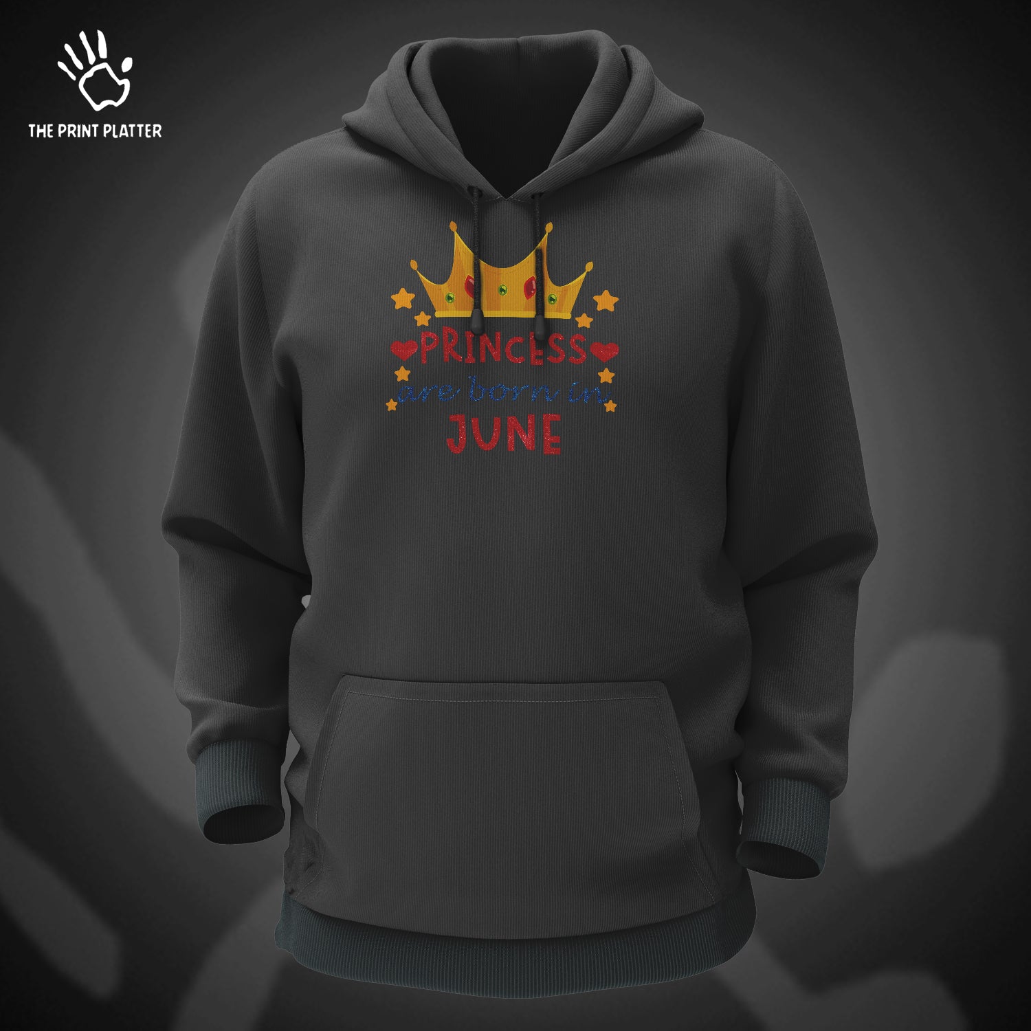 Princess  Are Born In June Cotton Bio Wash 330gsm Sweatshirt with Hood for Winter | H-R379