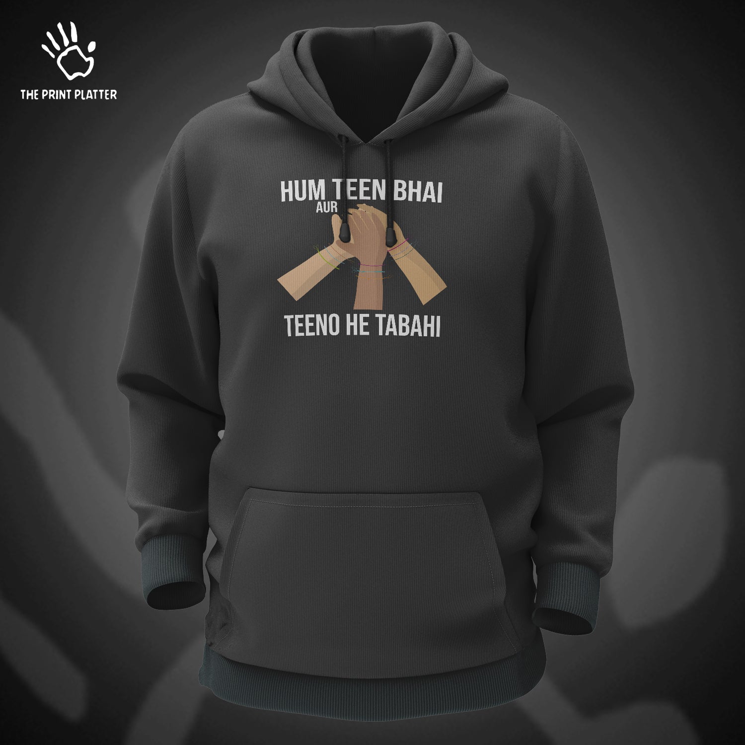 Hum Teen Bhai Aur Teeno He Tabahi Cotton Bio Wash 330gsm Sweatshirt with Hood for Winter | H-R409