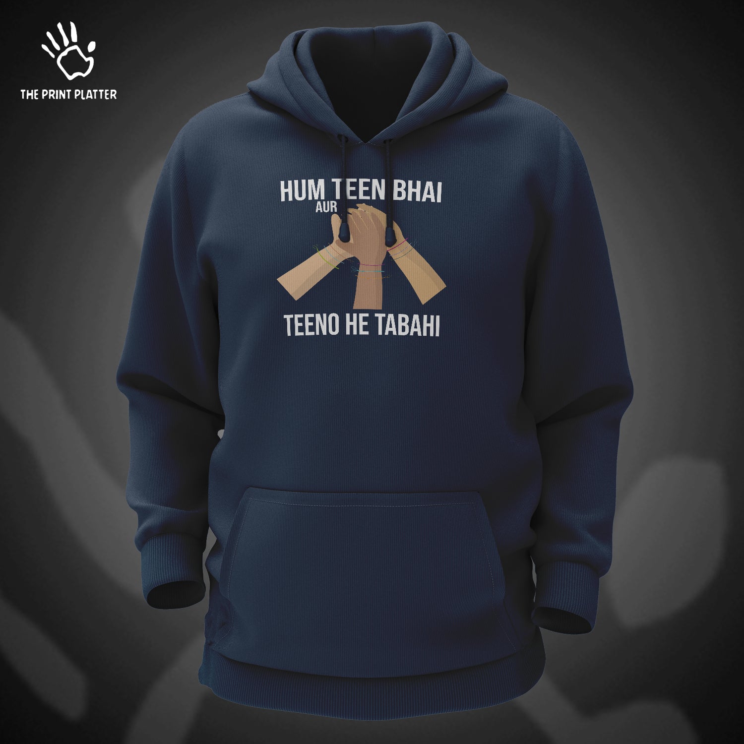 Hum Teen Bhai Aur Teeno He Tabahi Cotton Bio Wash 330gsm Sweatshirt with Hood for Winter | H-R409