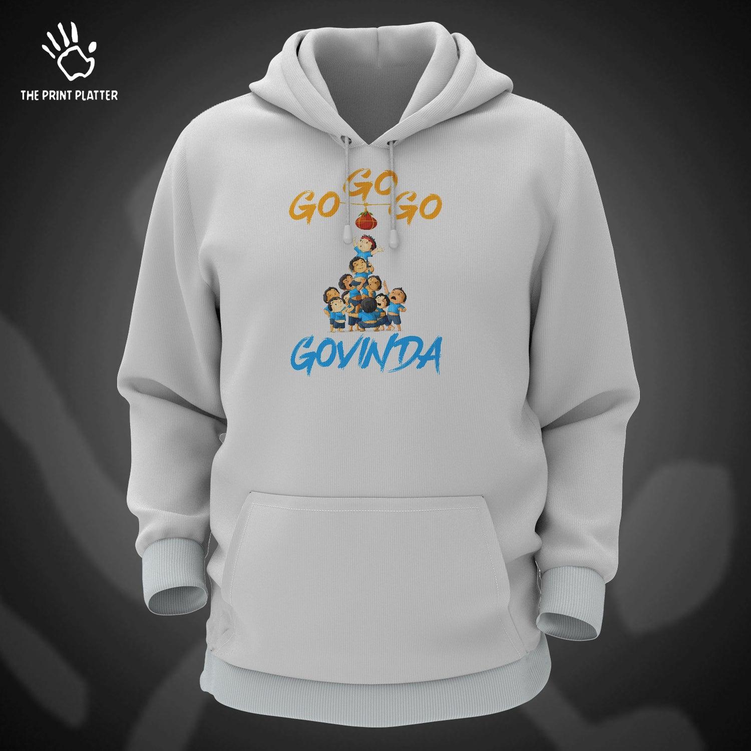 Go Go Go Govinda Cotton Bio Wash 330gsm Sweatshirt with Hood for Winter | H-R419