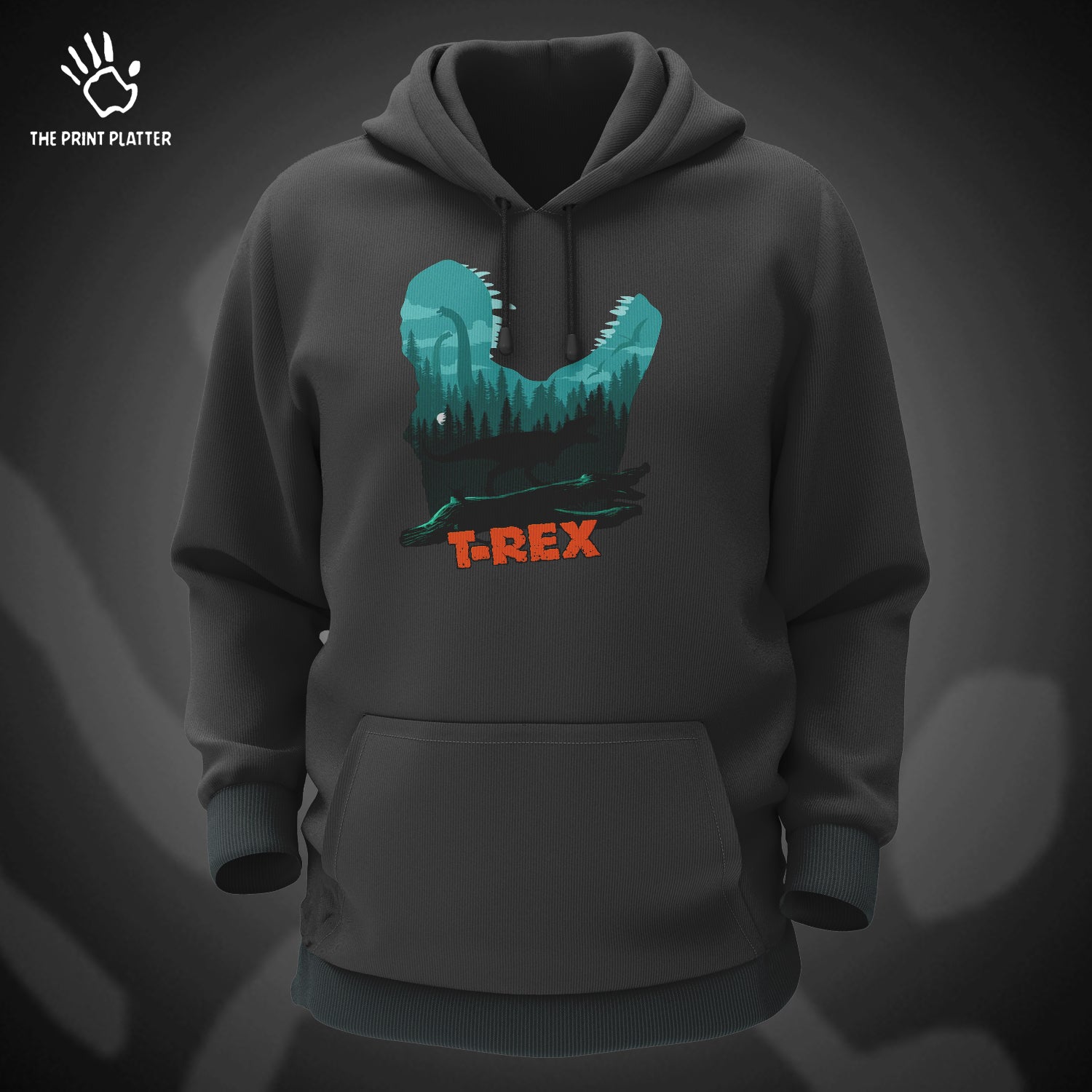 T-REX Jurassic Park Cotton Bio Wash 330gsm Sweatshirt with Hood for Winter | H-R55