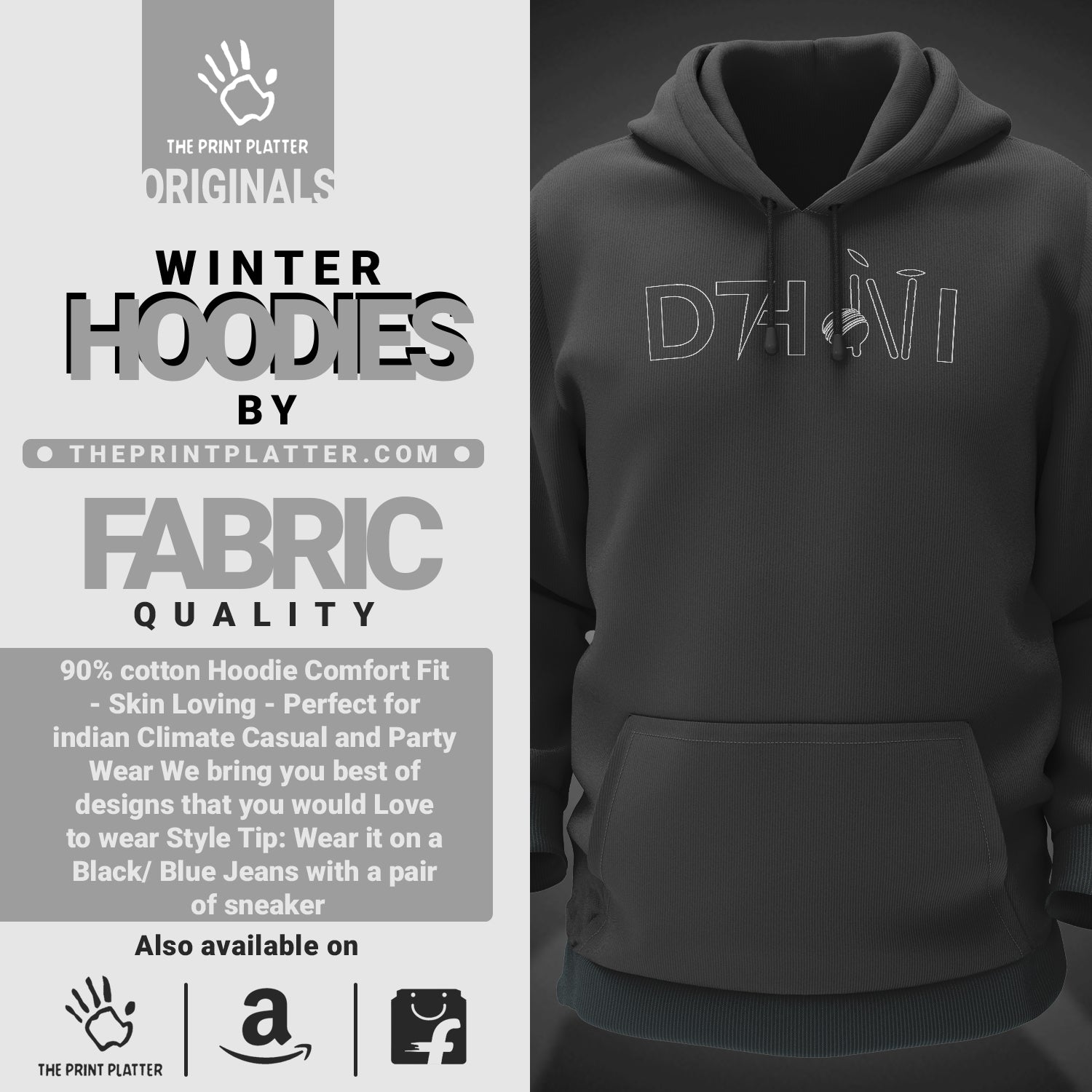 Dhoni Cotton Bio Wash 330gsm Sweatshirt with Hood for Winter | H-R72