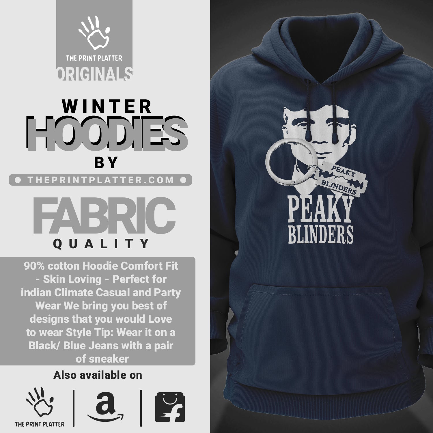 Peaky Blinders Cotton Bio Wash 330gsm Sweatshirt with Hood for Winter | H-R81