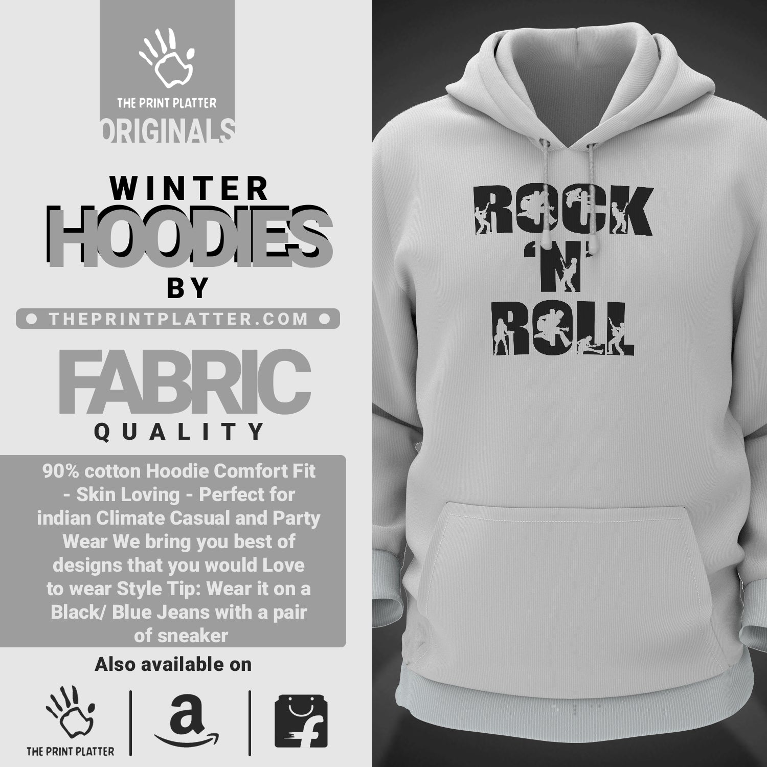 Rock Band Cotton Bio Wash 330gsm Sweatshirt with Hood for Winter | H-R89