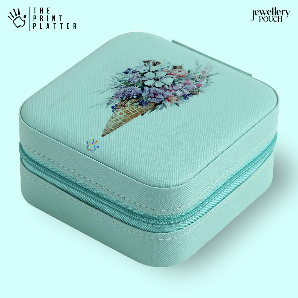 FlowerKone Jewellery Organiser PU Leather Zipper Portable Box Case |JB-131