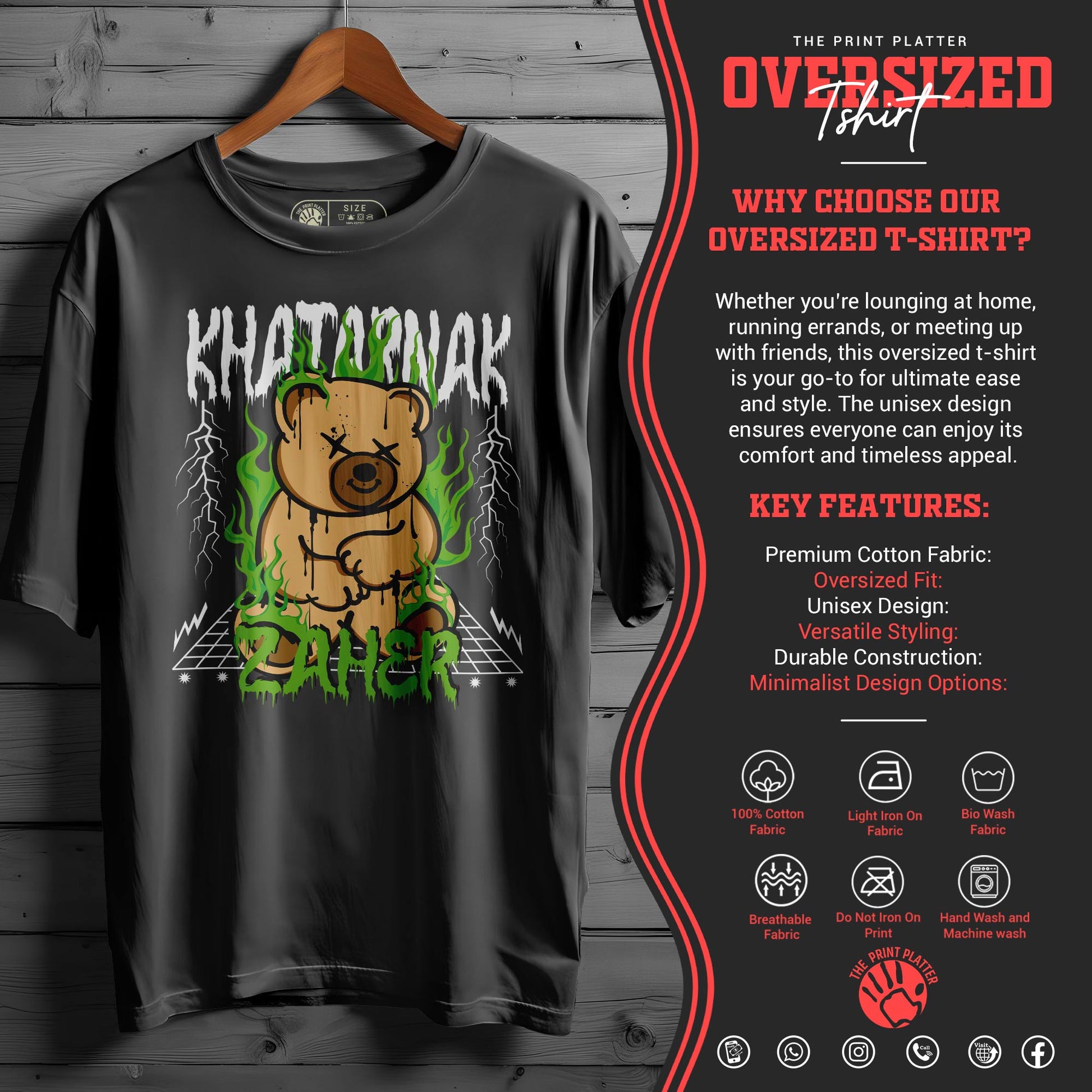 Khatarnak-Zaher Oversized Black T-shirt Bio Wash| 5