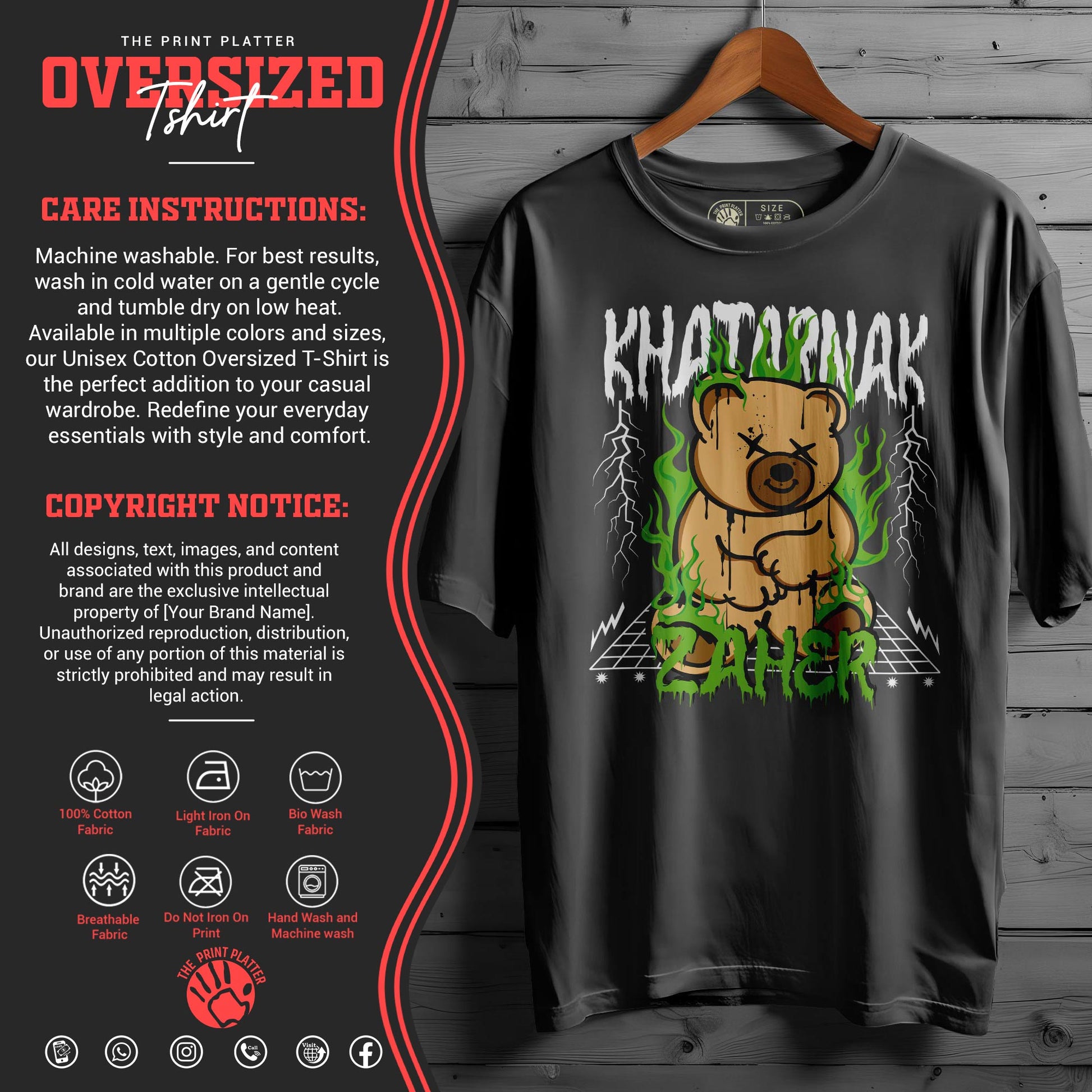 Khatarnak-Zaher Oversized Black T-shirt Bio Wash| 5