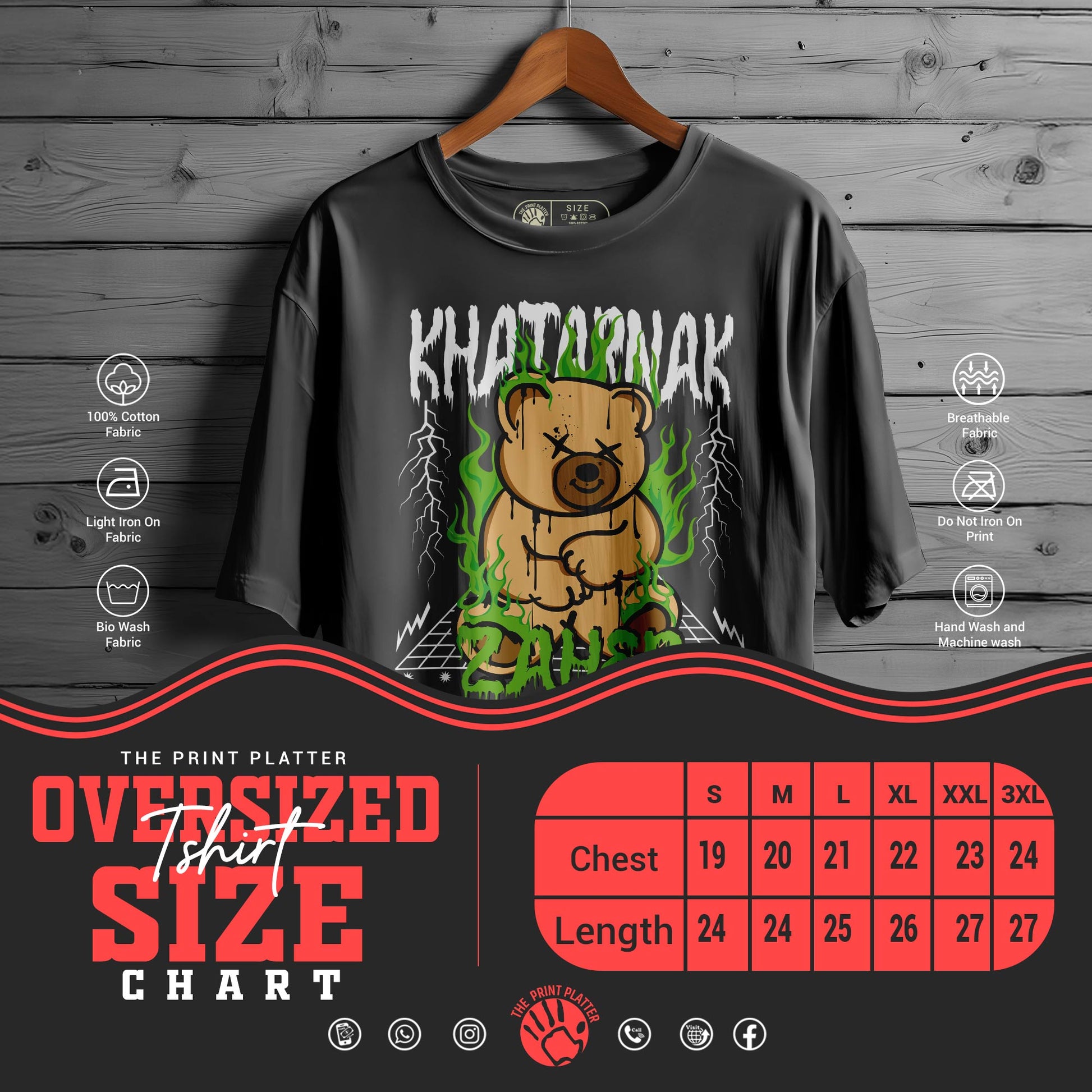 Khatarnak-Zaher Oversized Black T-shirt Bio Wash| 5