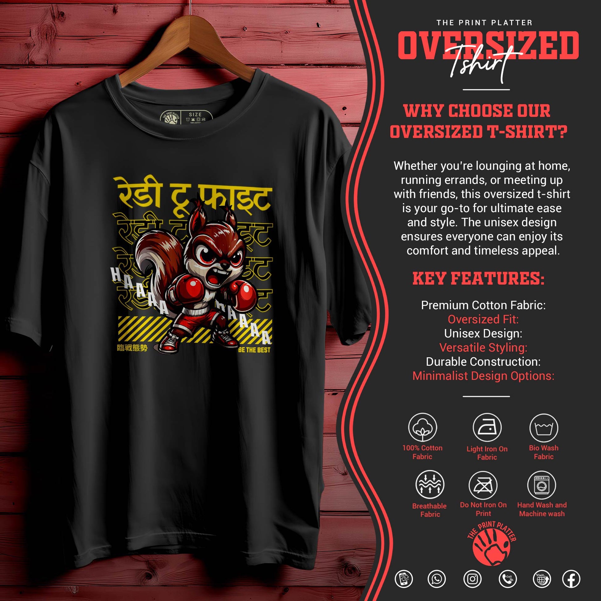 READY TO FIGHT OVERSIZED T-SHIRT FOR UNISEX BIO WASH 117