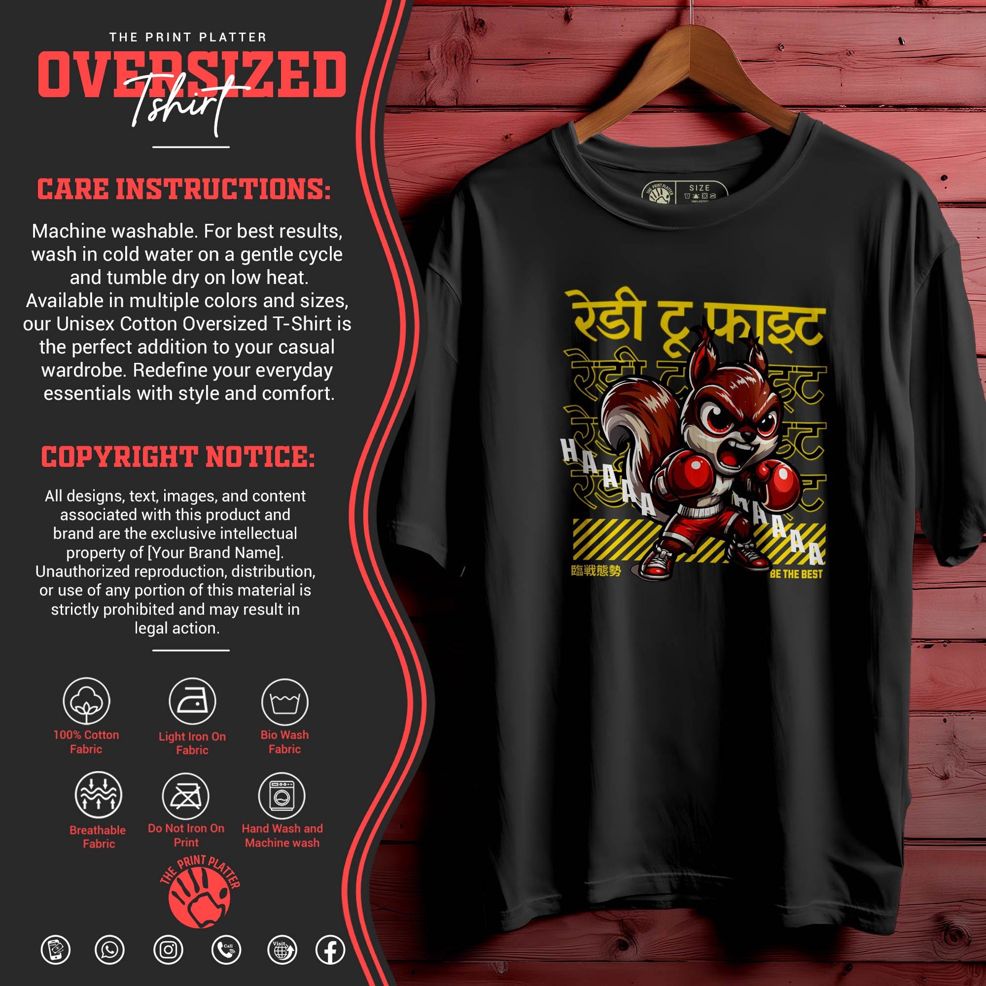 READY TO FIGHT OVERSIZED T-SHIRT FOR UNISEX BIO WASH 117