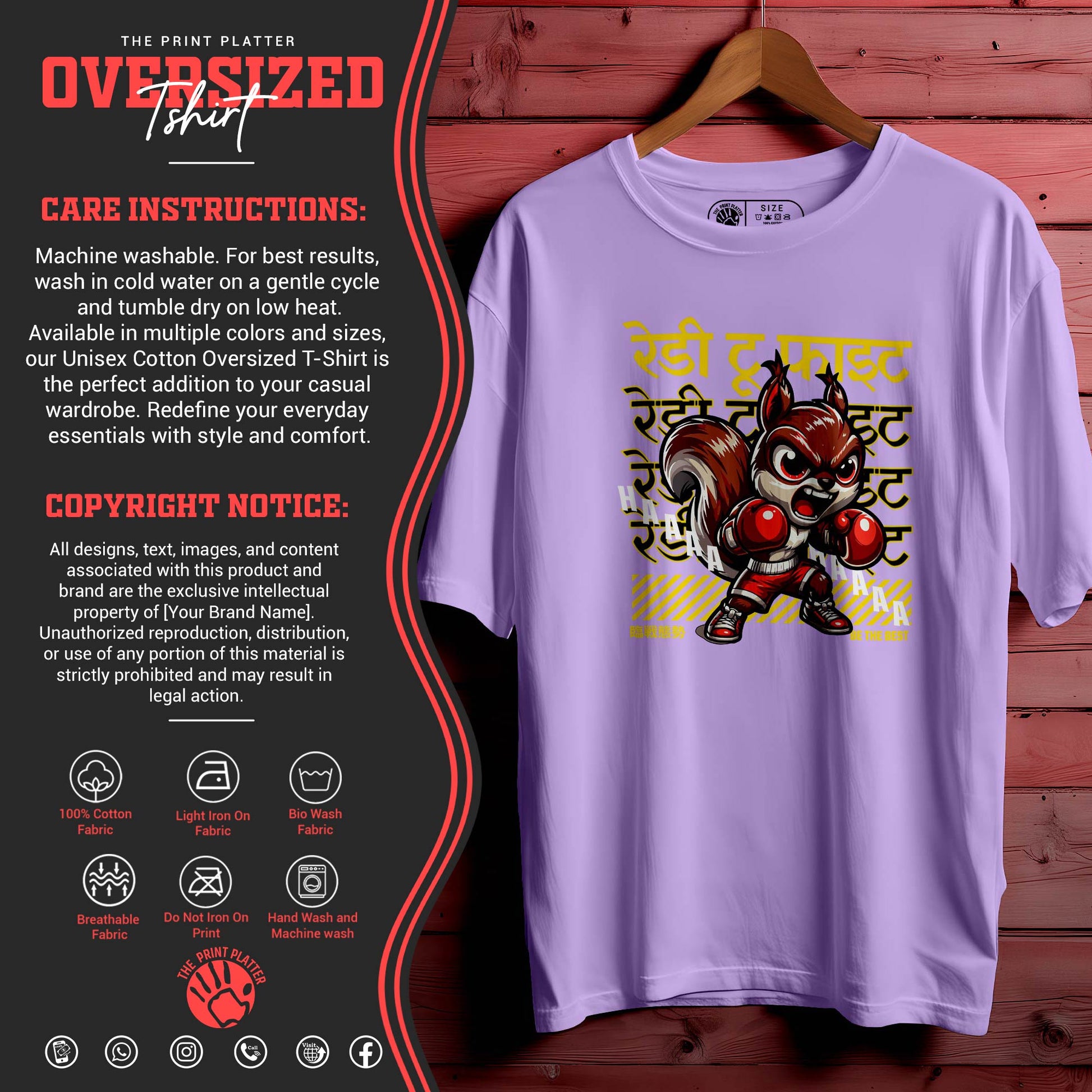 READY TO FIGHT OVERSIZED T-SHIRT FOR UNISEX BIO WASH 117