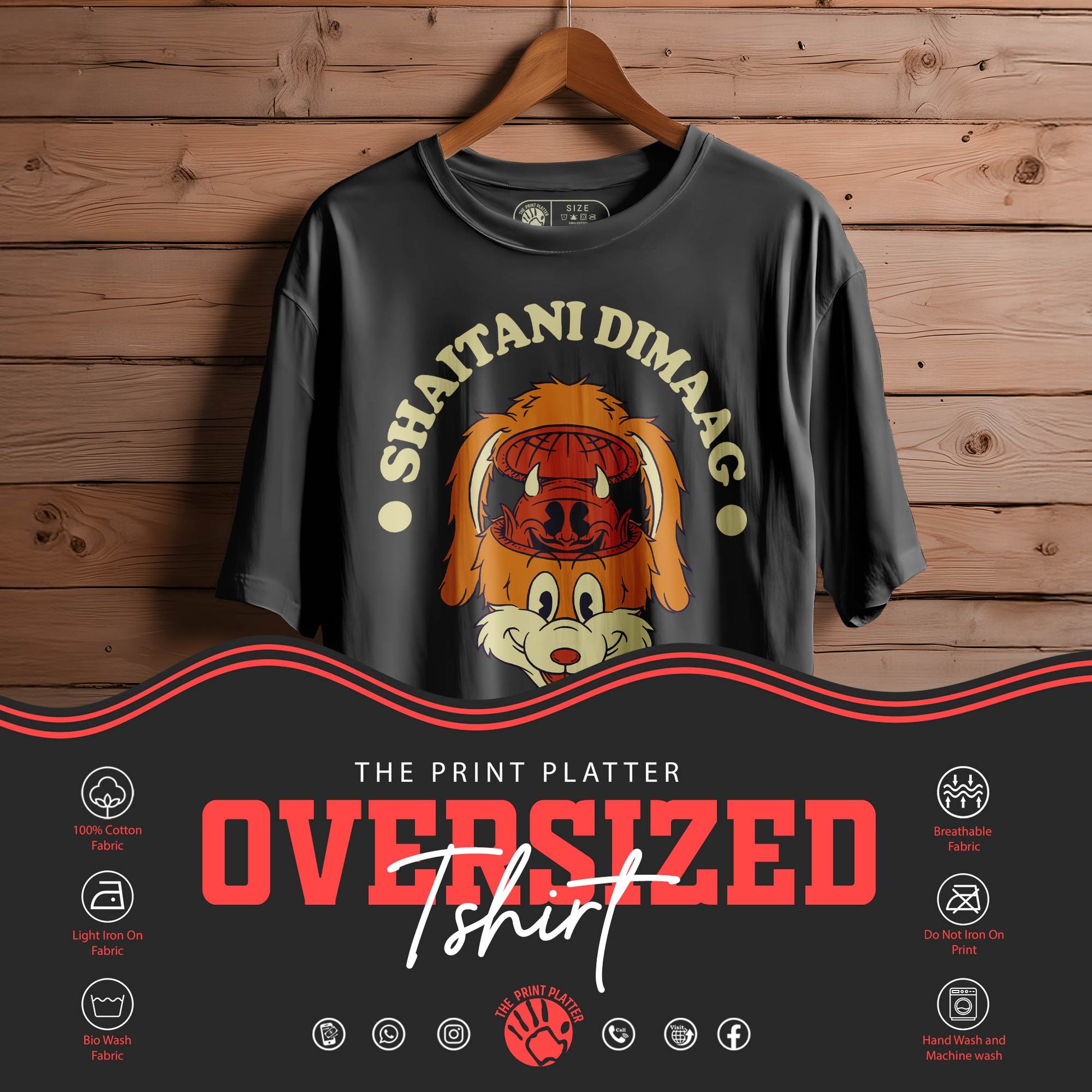 SHAITANI DIMAAG Oversized Black T-shirt Bio Wash |12