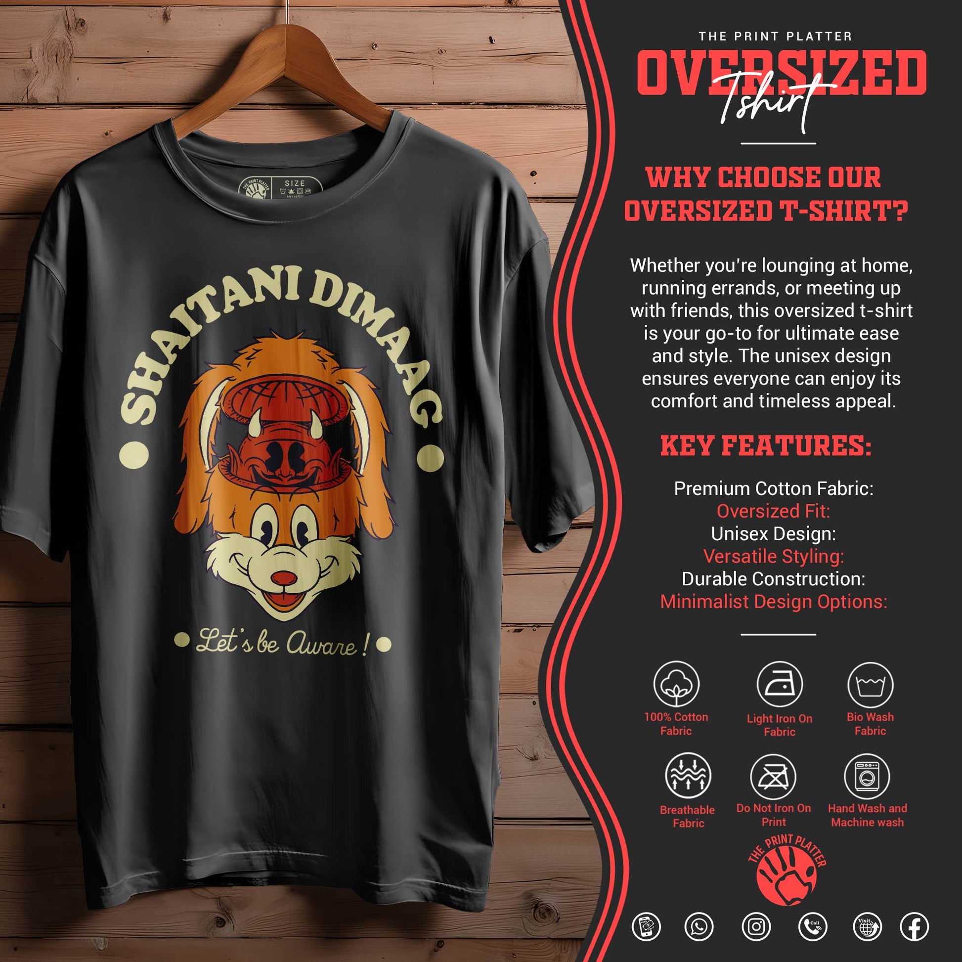SHAITANI DIMAAG Oversized Black T-shirt Bio Wash |12