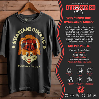 SHAITANI DIMAAG Oversized Black T-shirt Bio Wash |12